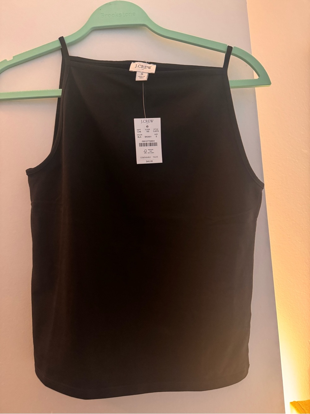 J.Crew Black Cami Tank Top Size Small Stretch Cotton Spaghetti Strap Basic